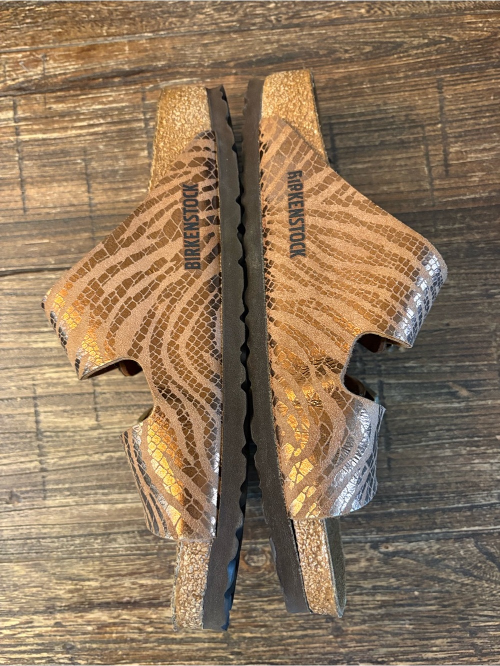 Birkenstock Arizona Sandals Women 38 US 7 Zebra Pecan Metallic Animal Print - Picture 5 of 10